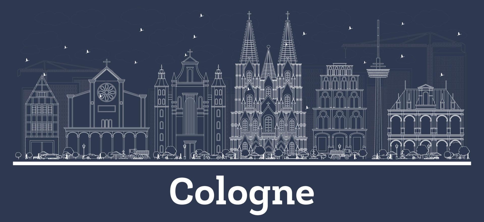 Outline Cologne Germany City Skyline with White Buildings. vector