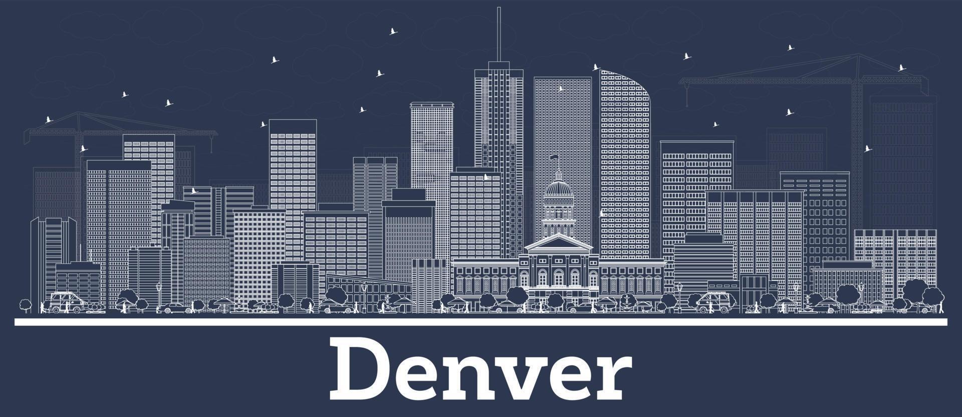 Outline Denver Colorado City Skyline with White Buildings. vector