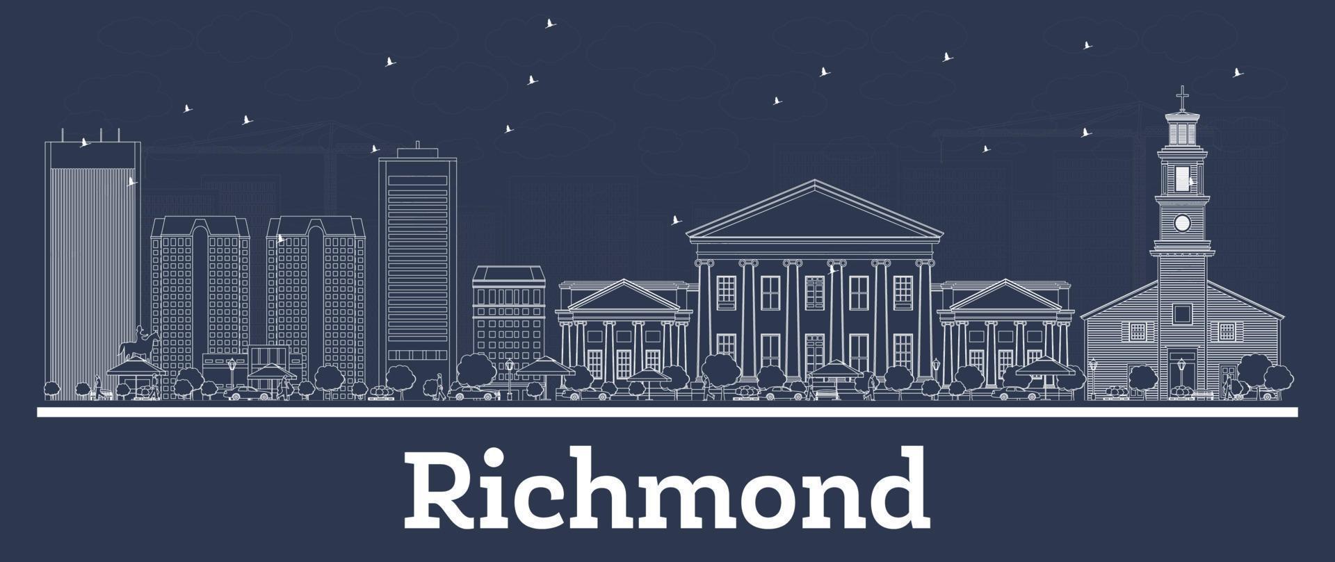 Outline Richmond Virginia City Skyline with White Buildings. vector