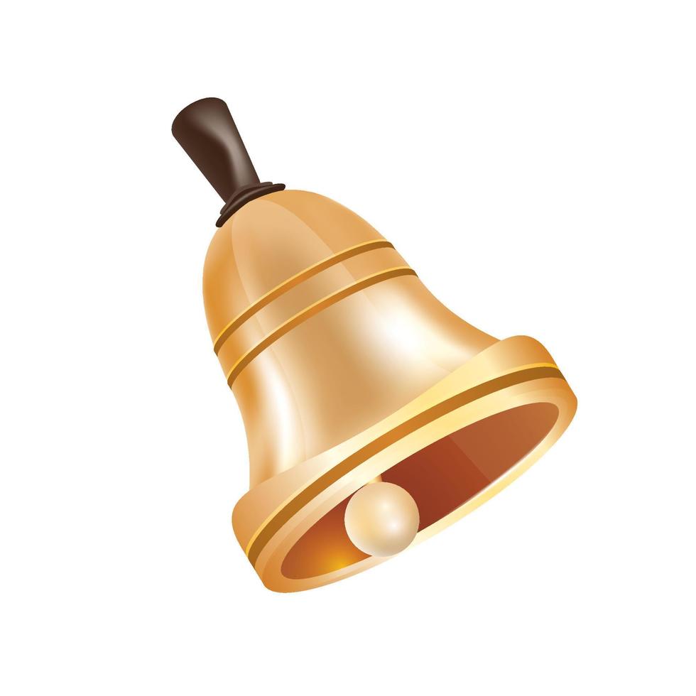 Golden Metal Bell Isolated on White Background. vector