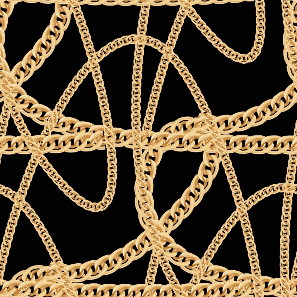 Gold Chain Seamless Background on Black. vector