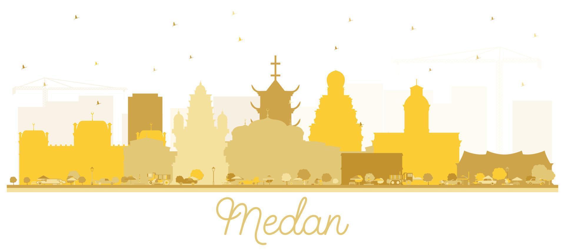Medan Indonesia City Skyline Silhouette with Golden Buildings Isolated on White. vector