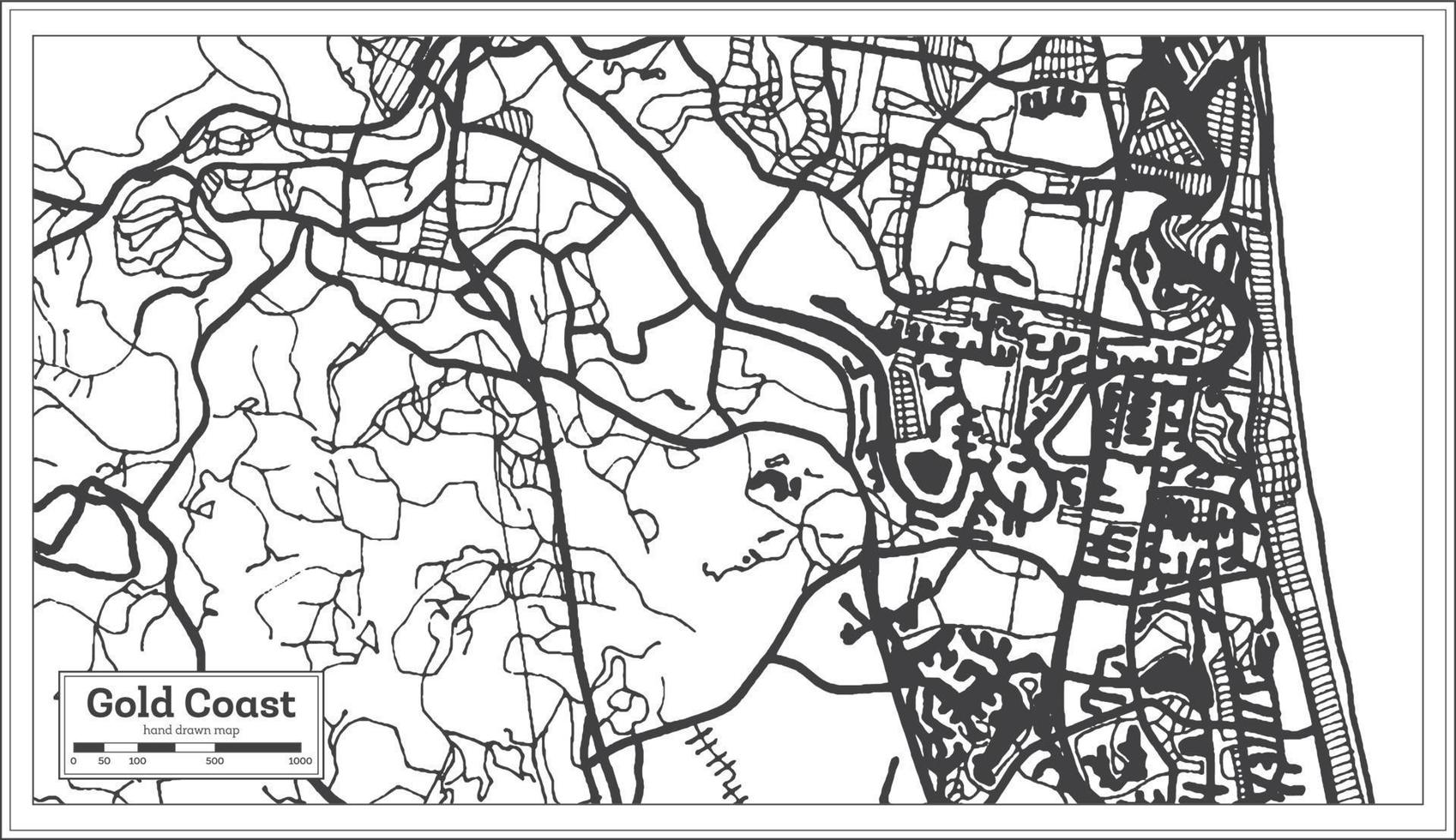 Gold Coast Australia City Map in Black and White Color. Outline Map. vector