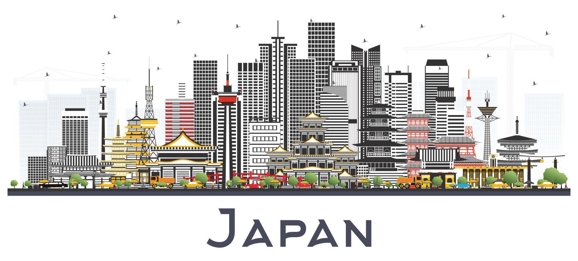 Japan City Skyline with Gray Buildings Isolated on White. vector