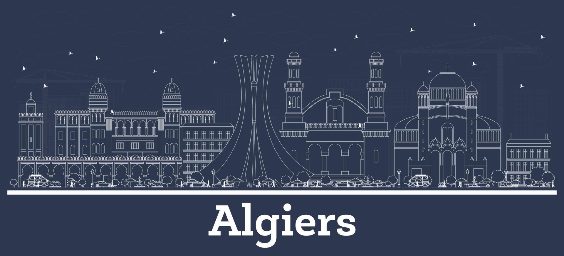 Outline Algiers Algeria City Skyline with White Buildings. vector