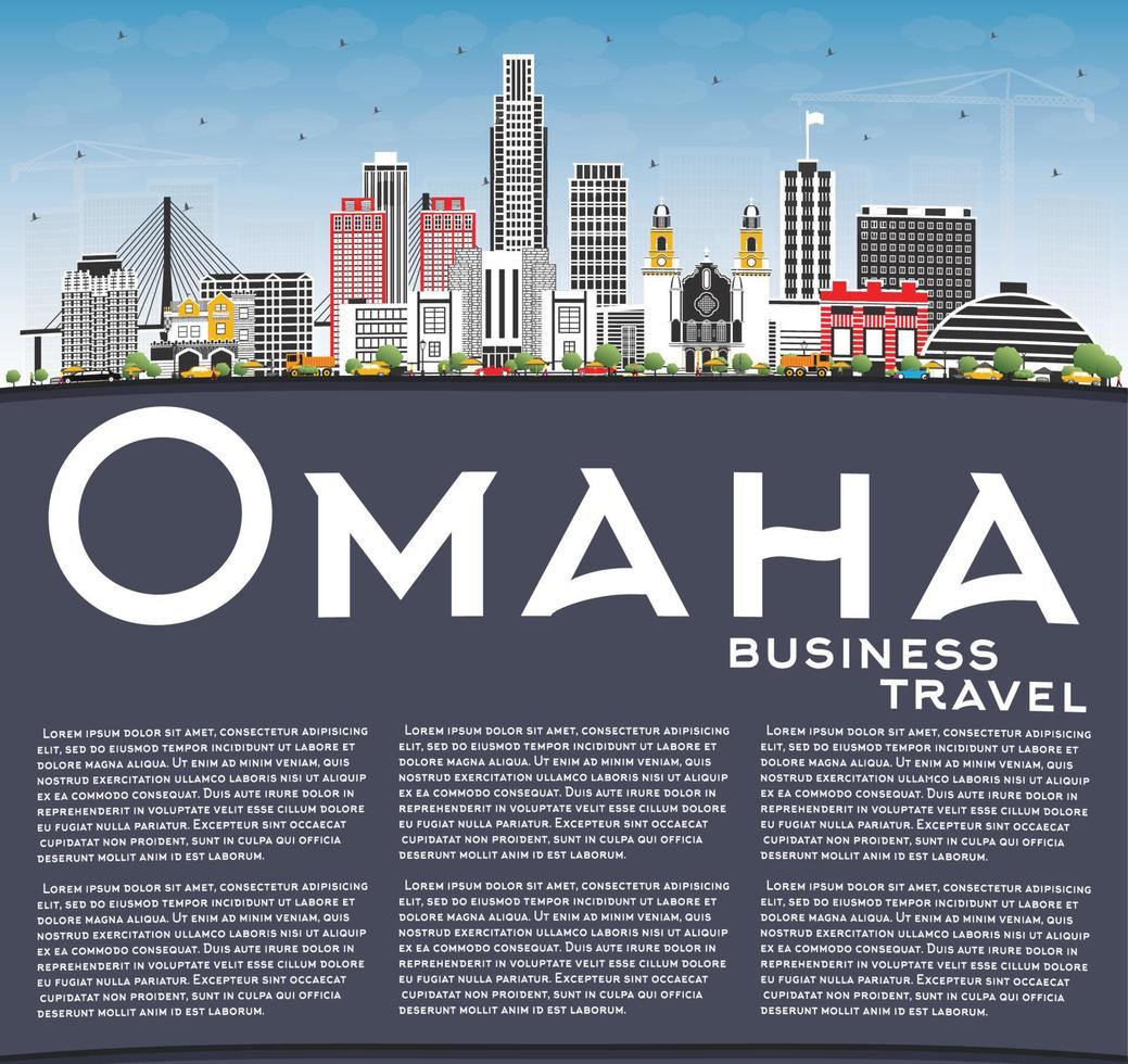 Omaha Nebraska City Skyline with Color Buildings, Blue Sky and Copy Space. vector