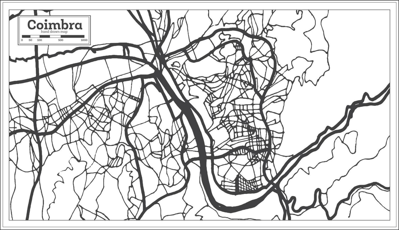Coimbra Portugal City Map in Retro Style. Outline Map. vector