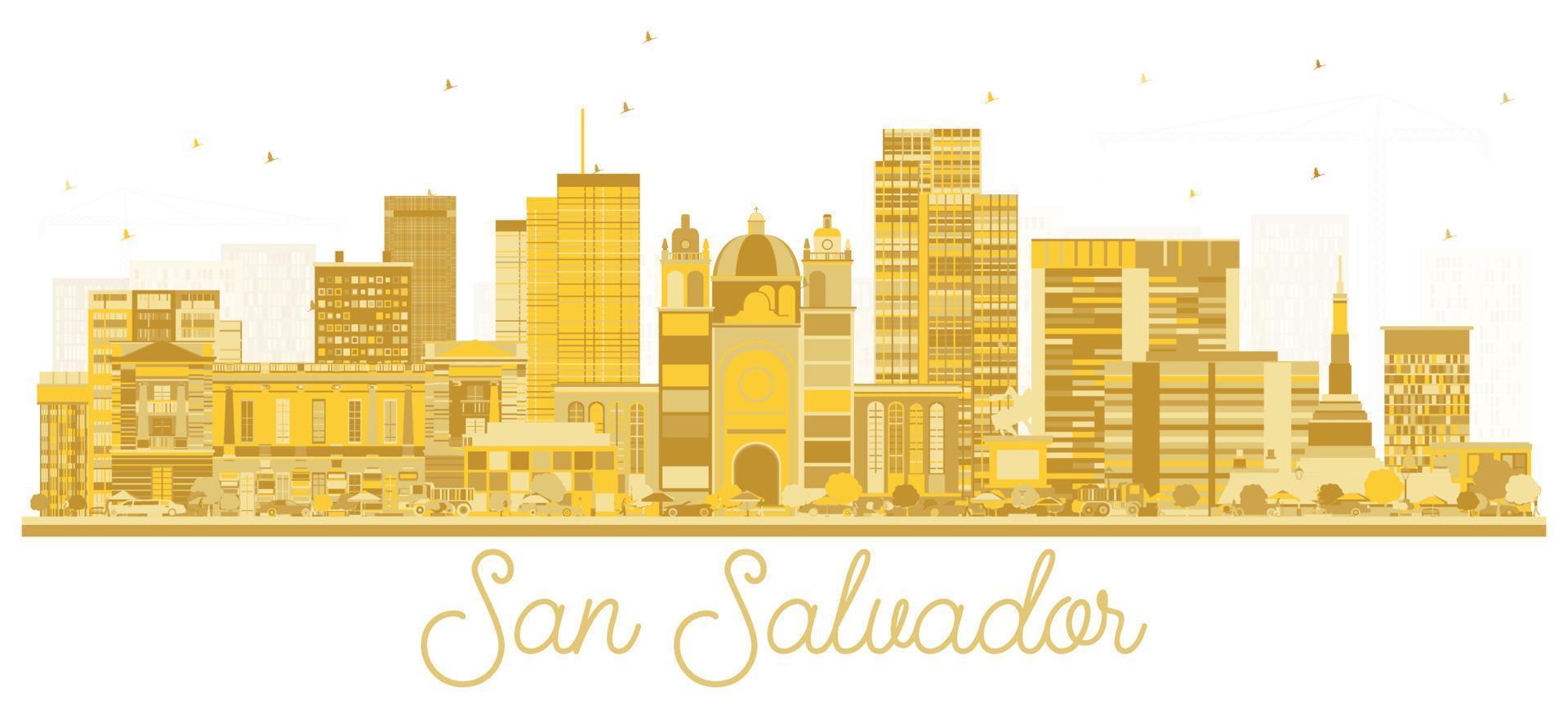 silueta del horizonte de la ciudad de san salvador con edificios dorados aislados en blanco. vector