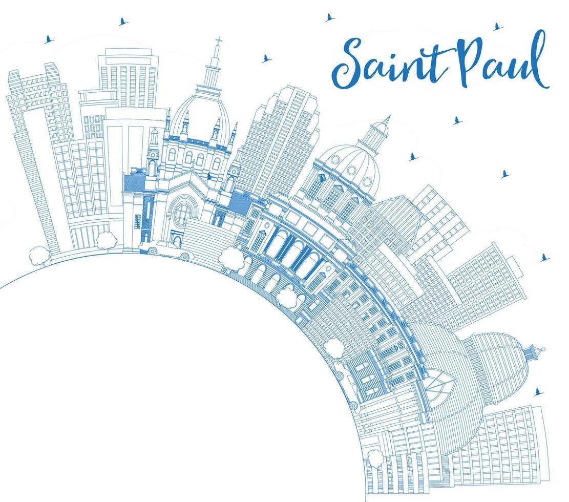 Outline Saint Paul Minnesota City Skyline with Blue Buildings and Copy Space. vector