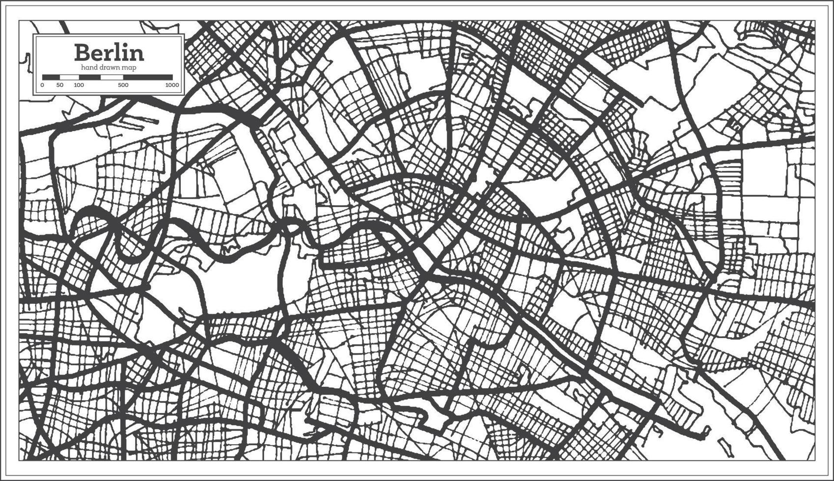 mapa de la ciudad de berlín alemania en color blanco y negro. vector