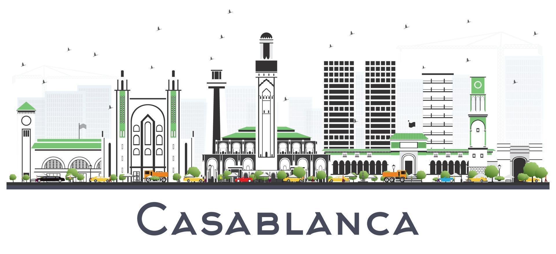 horizonte de la ciudad de casablanca marruecos con edificios grises aislados en blanco. vector