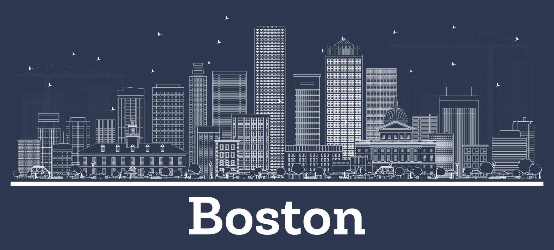delinear el horizonte de la ciudad de boston massachusetts con edificios blancos. vector