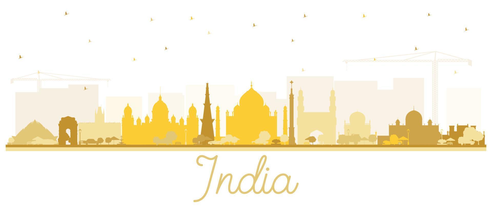 India city skyline silhouette with golden buildings. vector