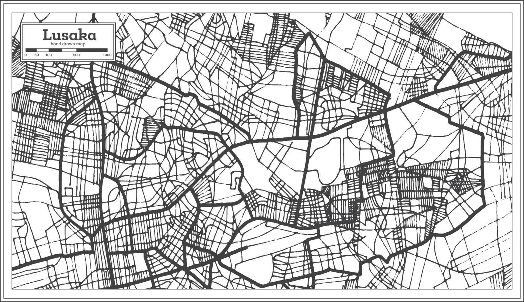 Lusaka Zambia City Map in Retro Style. Outline Map. vector