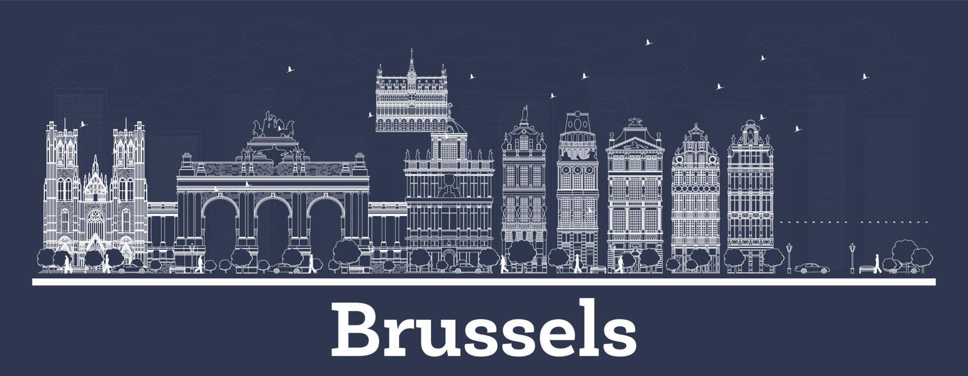 delinear el horizonte de la ciudad de bruselas, bélgica, con edificios blancos. vector