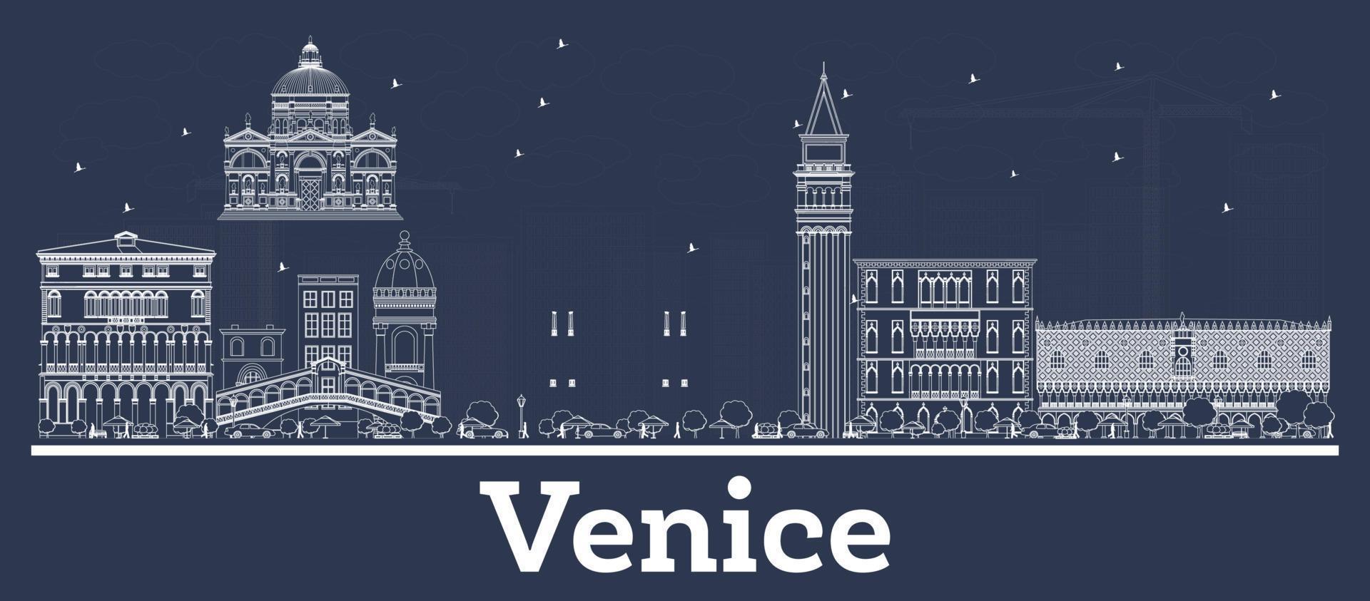 Outline Venice Italy City Skyline with White Buildings. vector