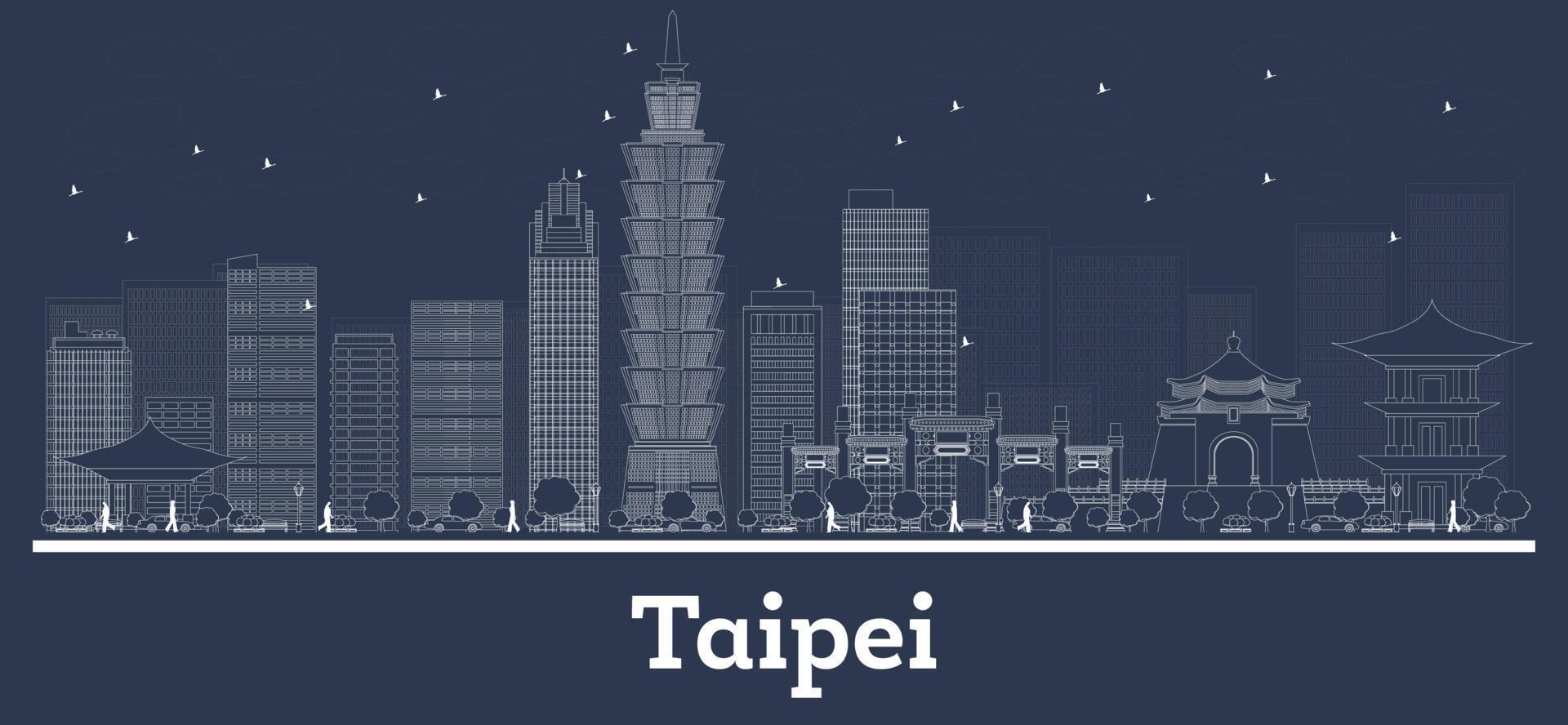 delinear el horizonte de la ciudad de la república de taipei taiwán con edificios blancos. vector