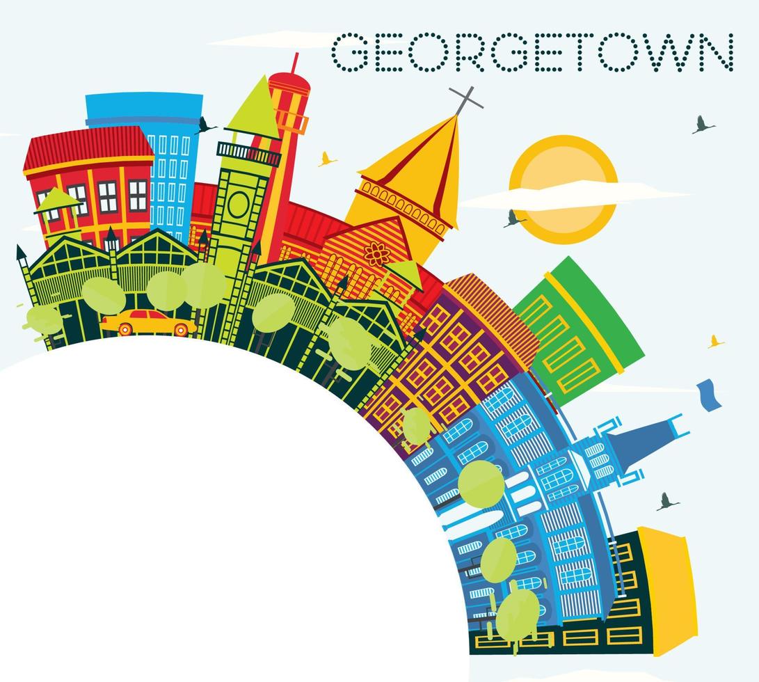 horizonte de la ciudad de georgetown guyana con edificios de color, cielo azul y espacio para copiar. vector