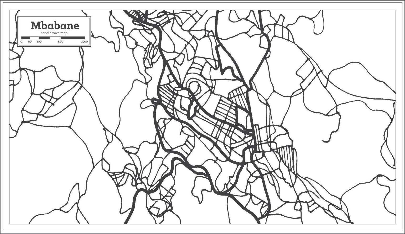 Mbabane Swaziland Map in Black and White Color. vector