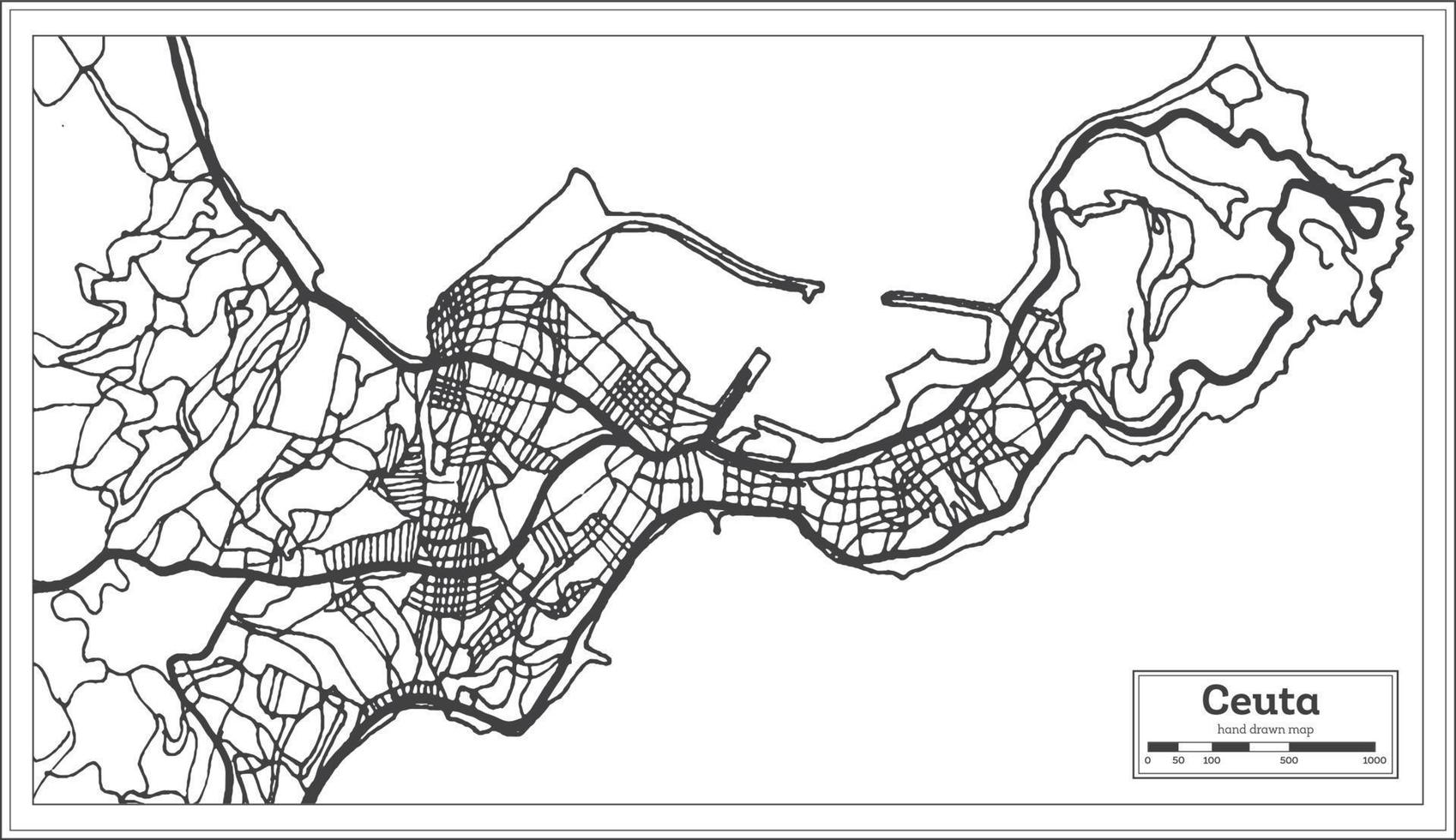 Ceuta Spain City Map iin Black and White Color. Outline Map. vector