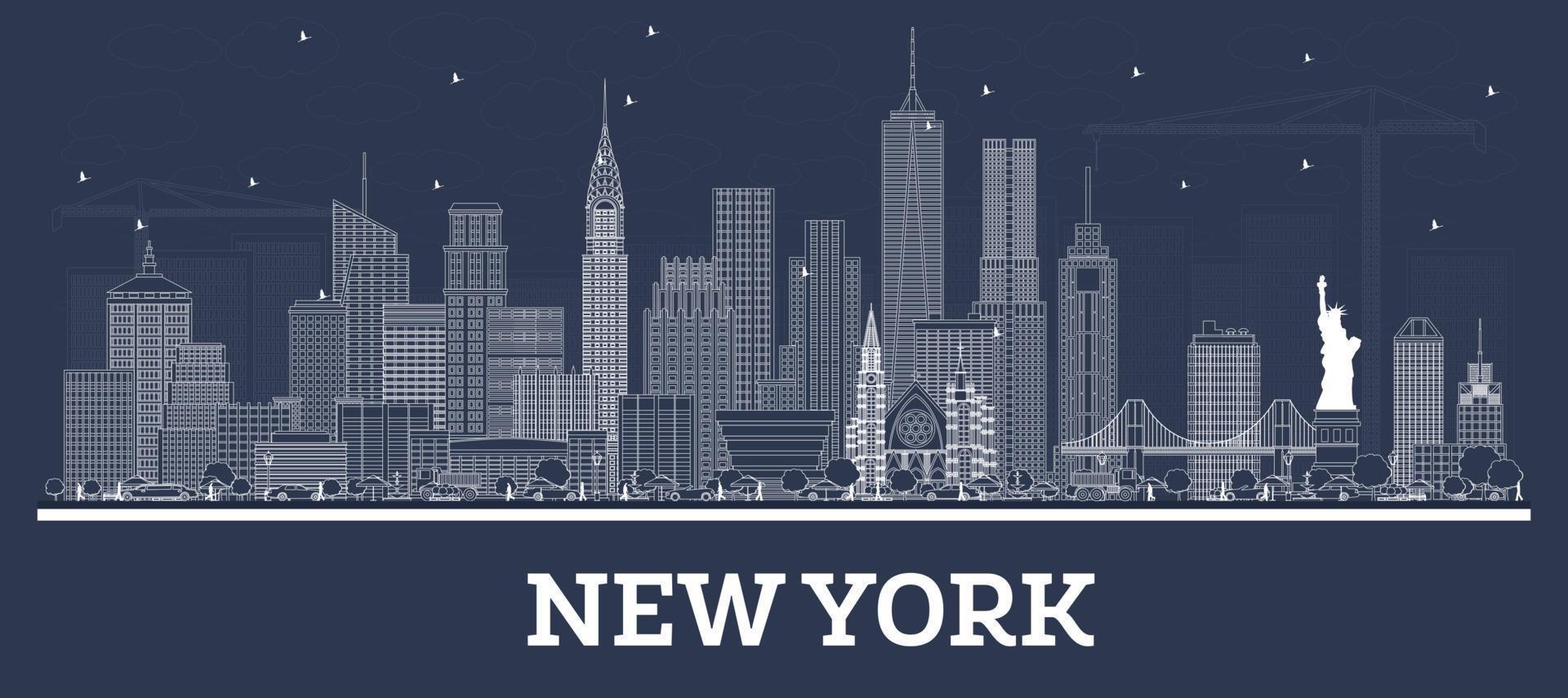 Outline New York USA City Skyline with White Buildings. vector