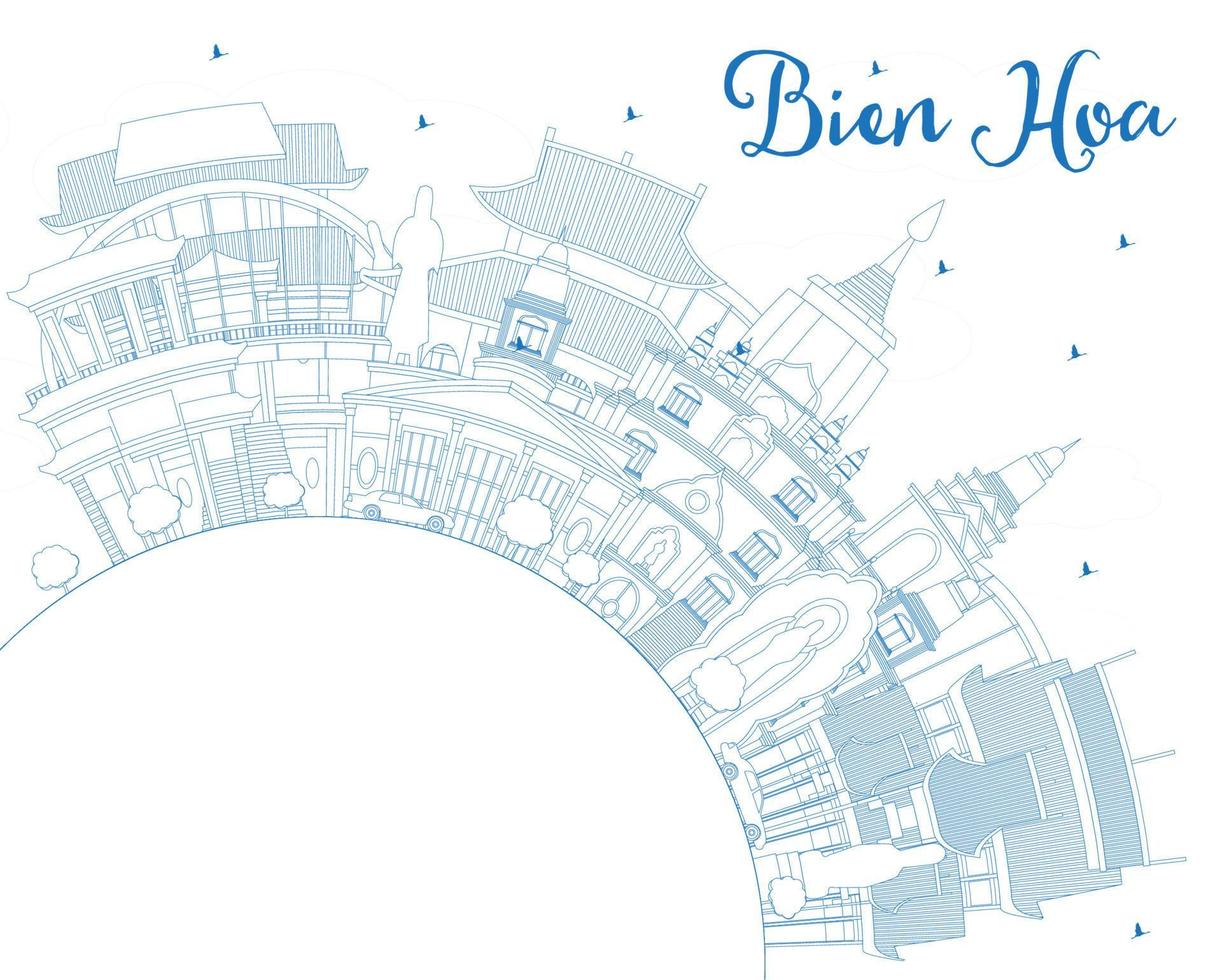 Outline Bien Hoa Vietnam City Skyline with Blue Buildings and Copy Space. vector