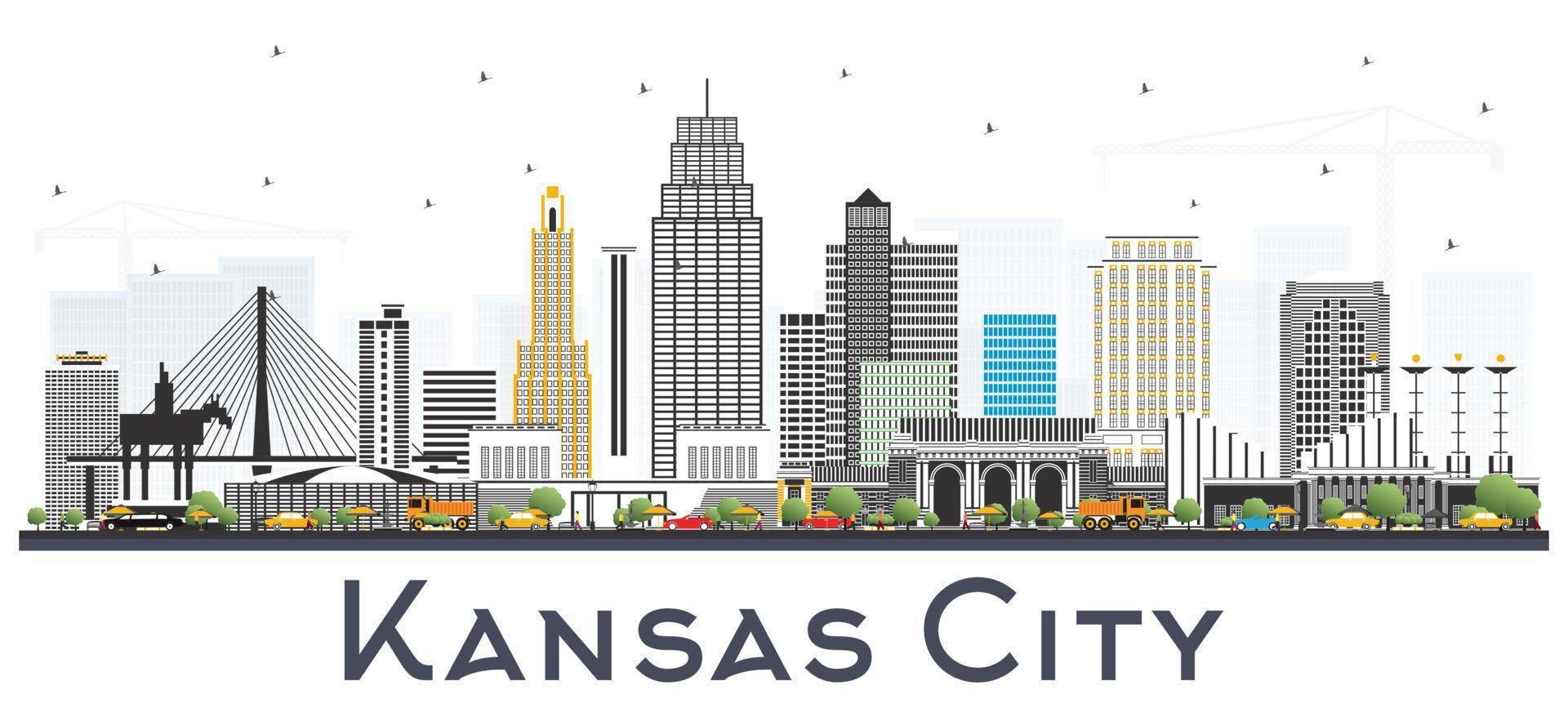 Kansas City Missouri Skyline with Color Buildings Isolated on White. vector