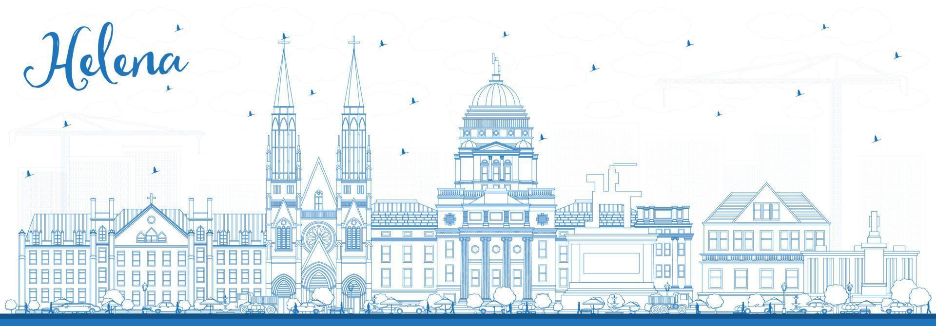 Outline Helena Montana City Skyline with Blue Buildings. vector