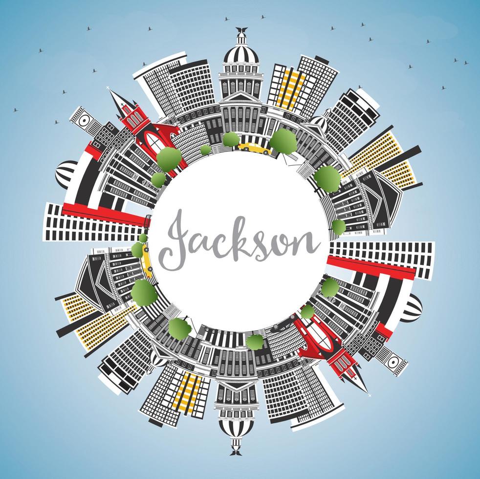 horizonte de la ciudad de jackson mississippi con edificios grises, cielo azul y espacio para copiar. vector