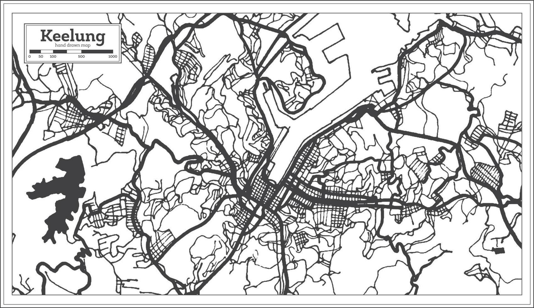 mapa de la ciudad de keelung taiwán en color blanco y negro. esquema del mapa. vector