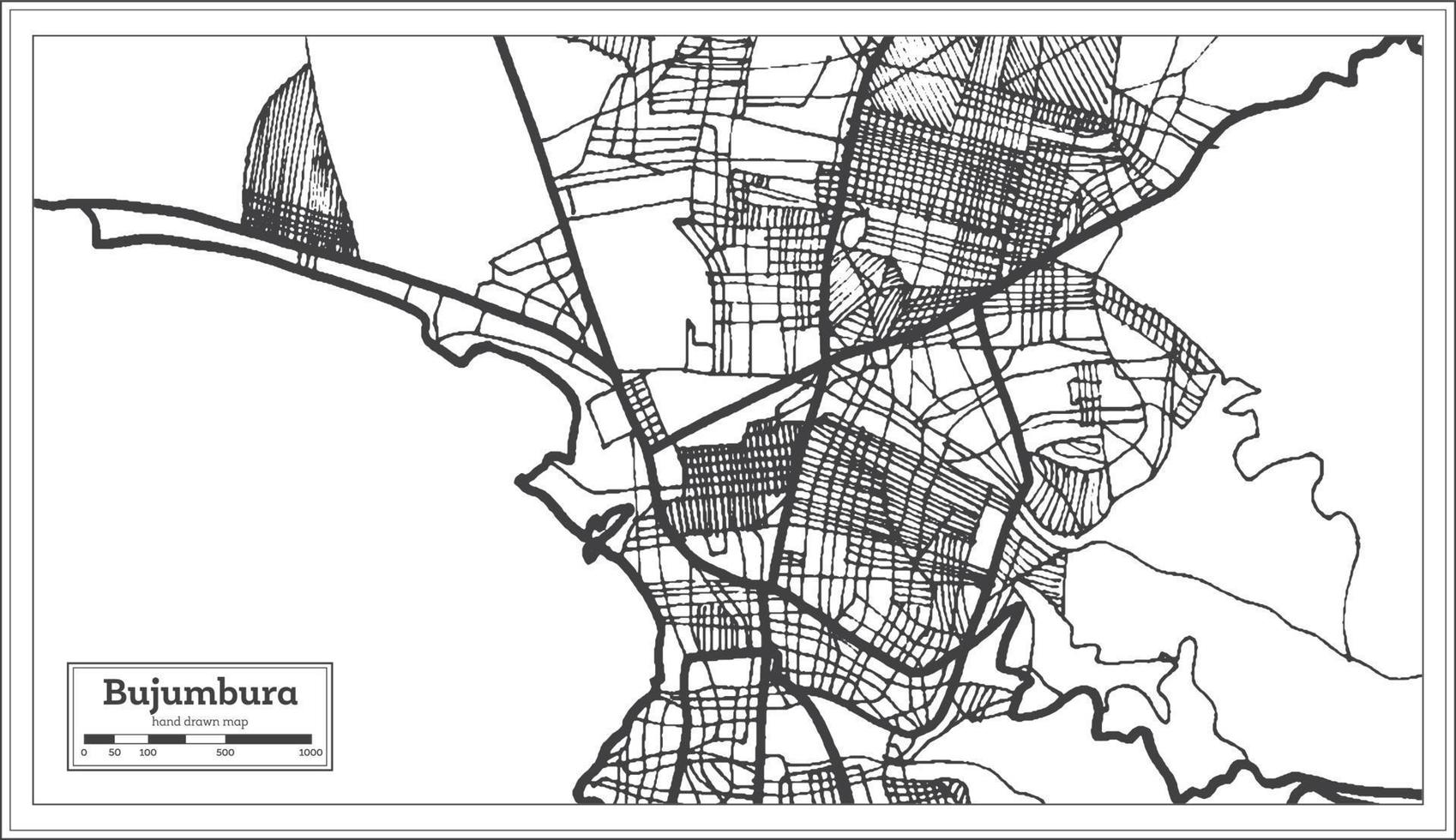 Bujumbura Burundi City Map in Retro Style. Outline Map. vector