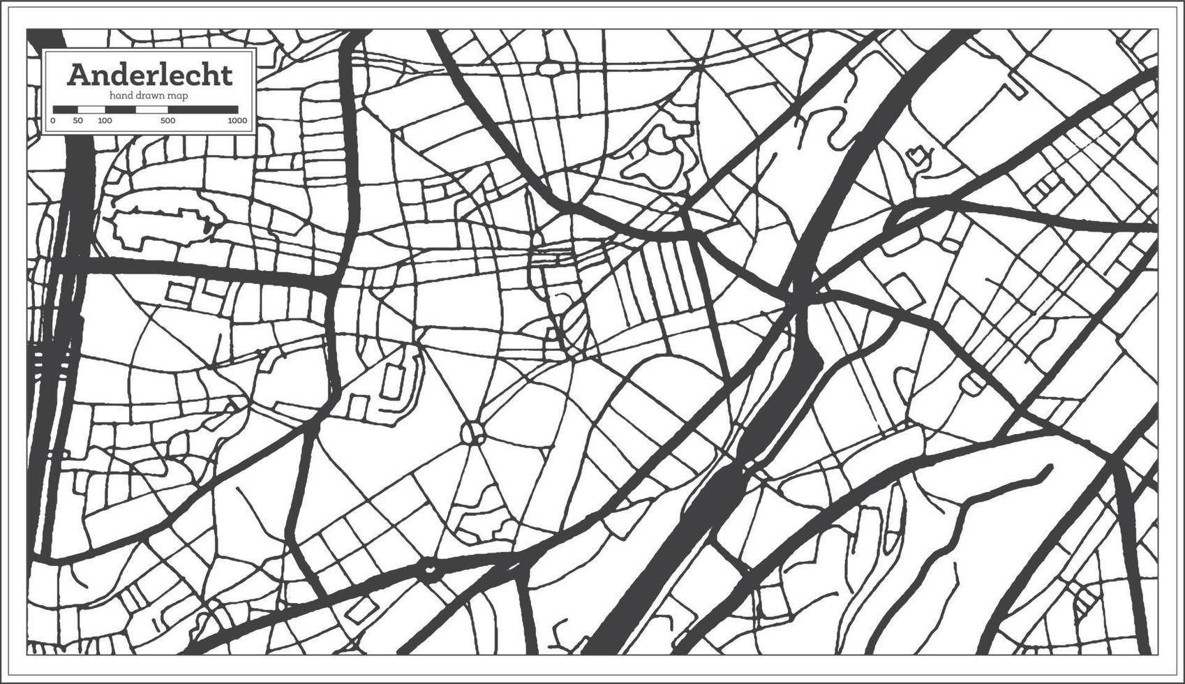 Anderlecht Belgium City Map in Black and White Color. Outline Map. vector