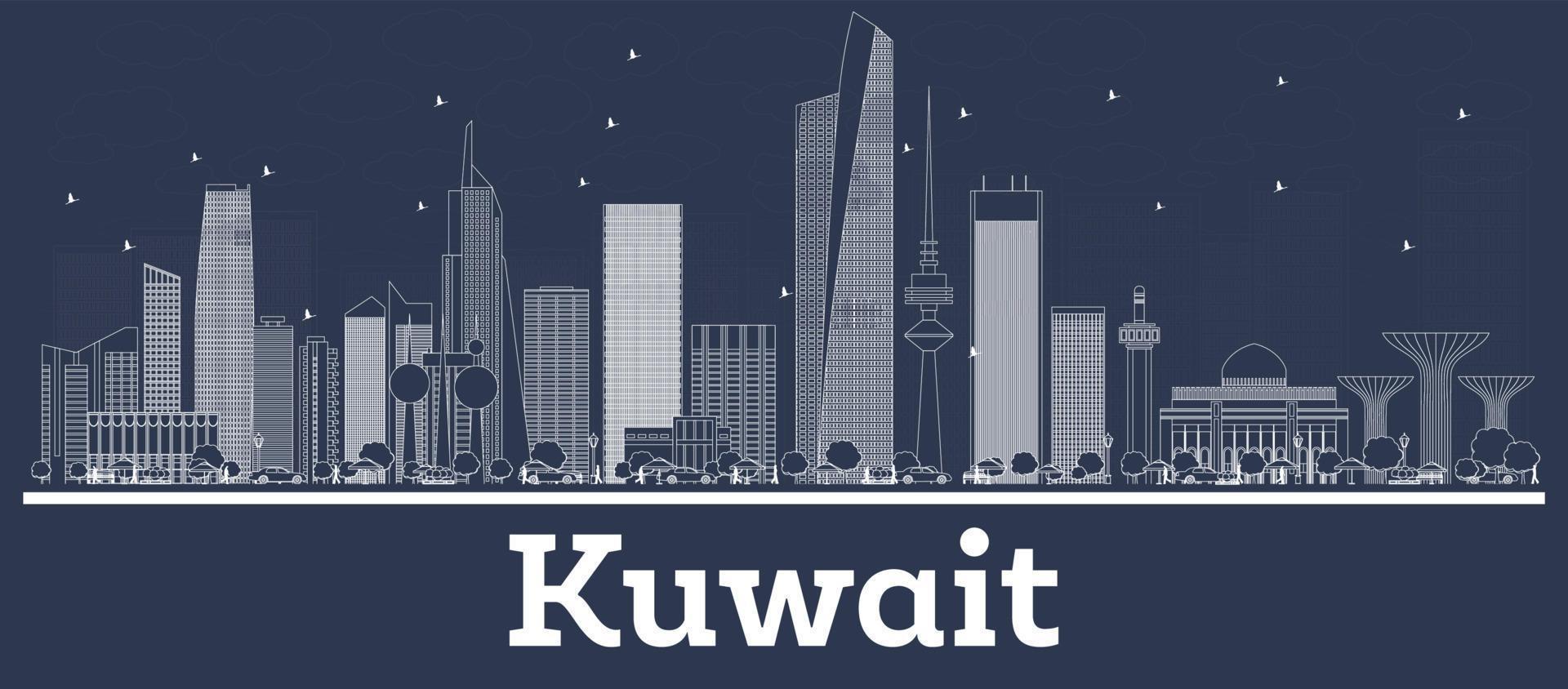 Outline Kuwait City Skyline with White Buildings. vector