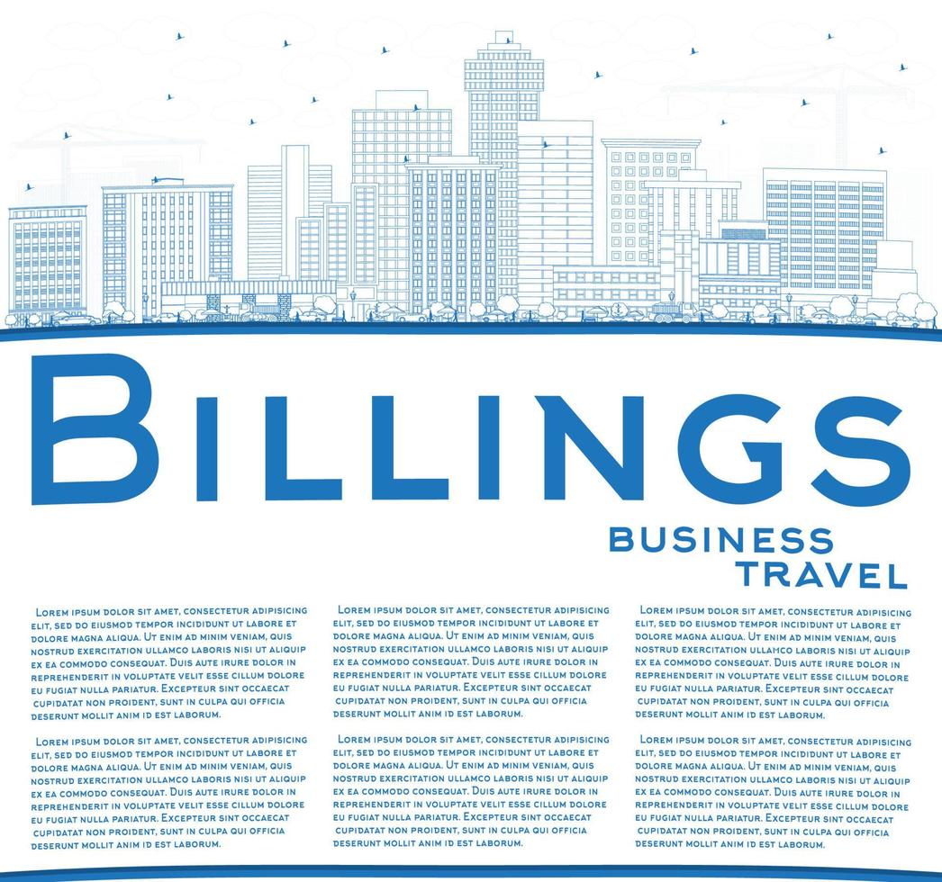 Outline Billings Montana City Skyline with Blue Buildings and Copy Space. vector
