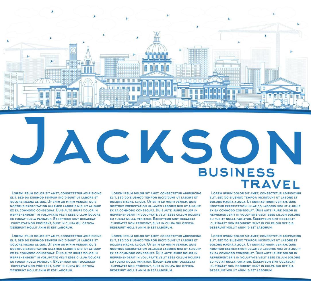 esbozar el horizonte de la ciudad de jackson mississippi con edificios azules y espacio de copia. vector