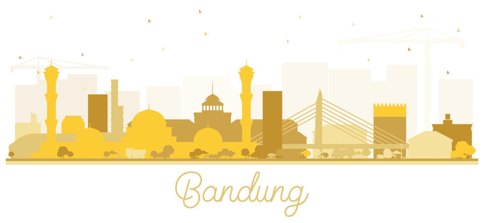 Bandung Indonesia City Skyline Silhouette with Golden Buildings Isolated on White. vector