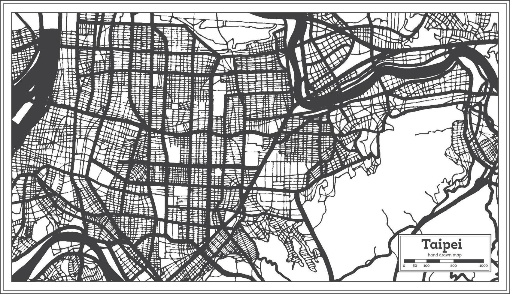 mapa de la ciudad de taipei, taiwán, indonesia, en color blanco y negro. esquema del mapa. vector