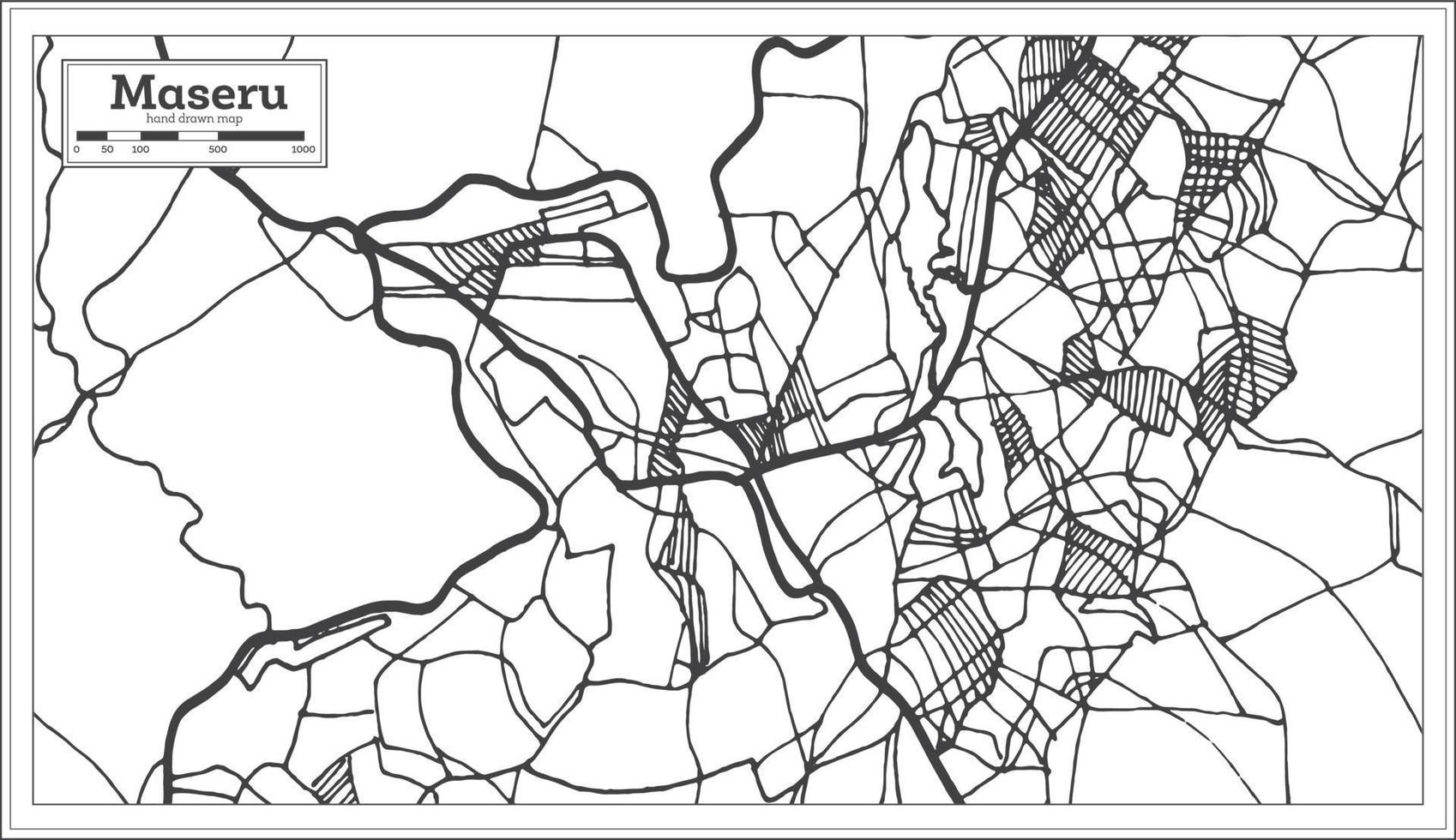 Maseru Lesotho Map in Black and White Color. Vector Illustration.