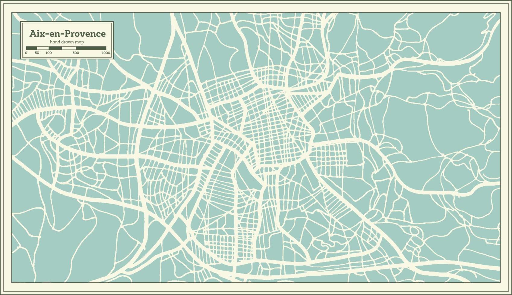 mapa de la ciudad de aix-en-provence francia en estilo retro. esquema del mapa. vector