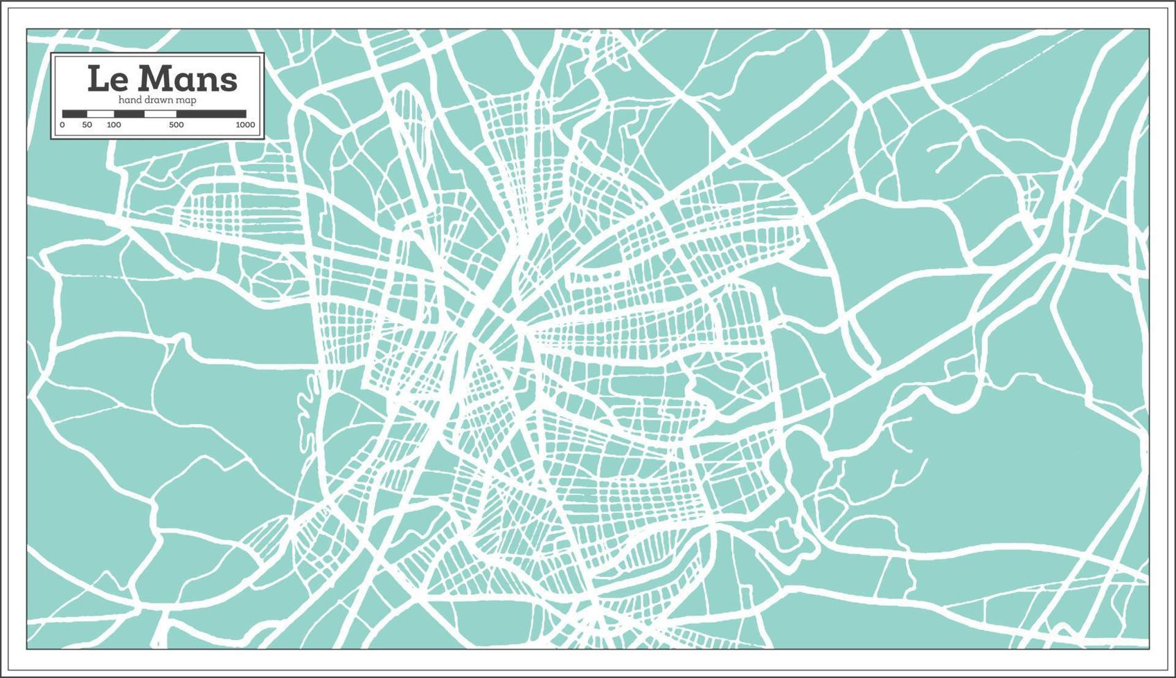 Le Mans France City Map in Retro Style. Outline Map. Vector Illustration.
