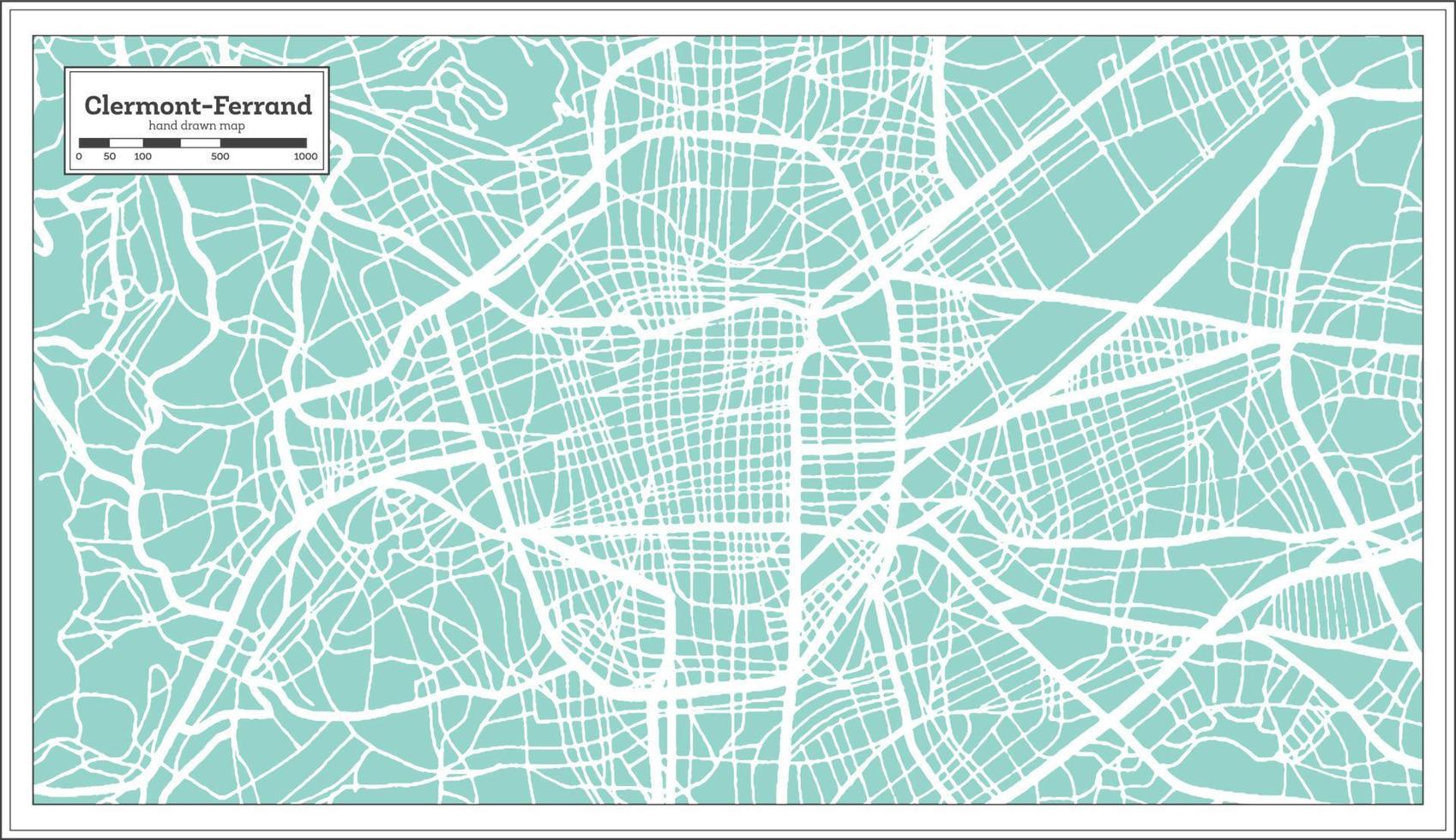 Clermont-Ferrand France City Map in Retro Style. Outline Map. vector