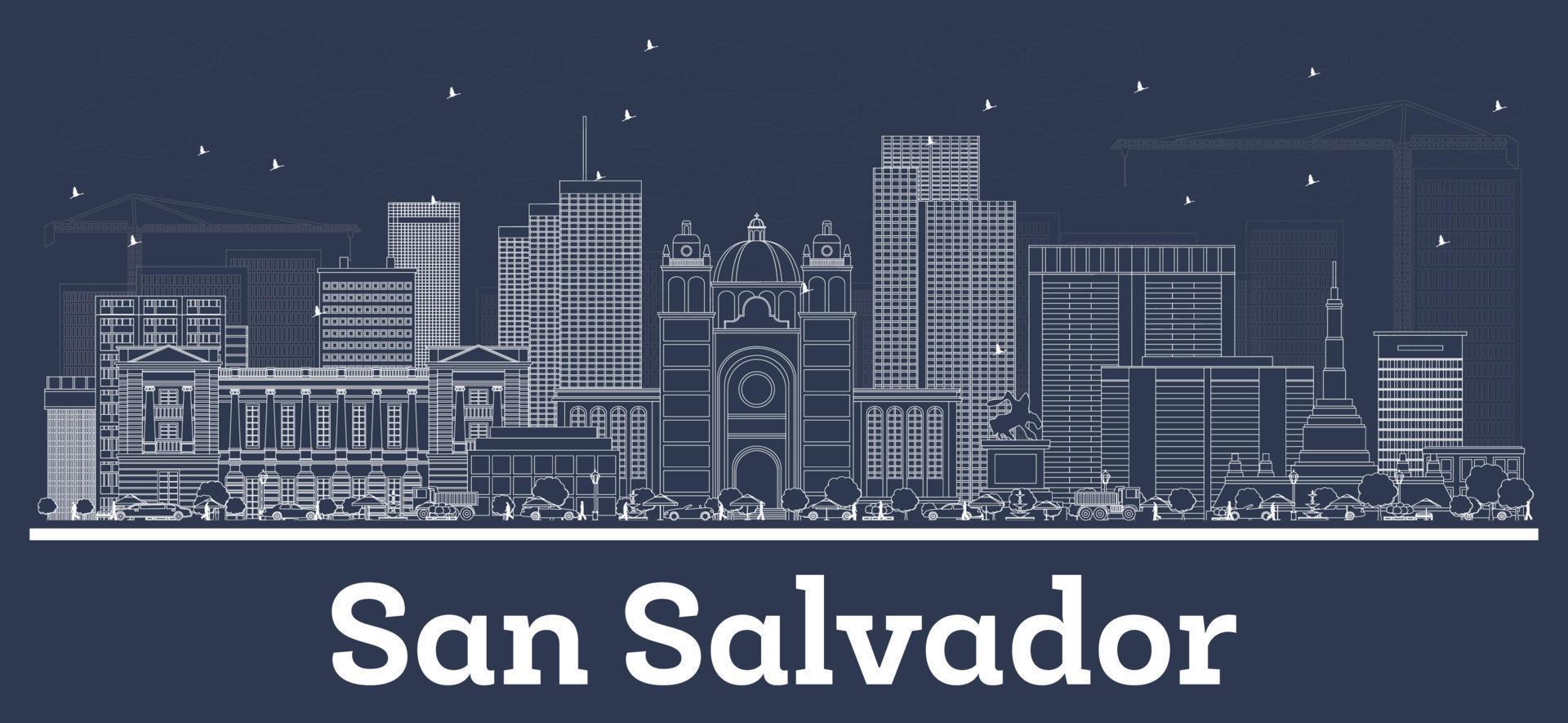 Outline San Salvador City Skyline with White Buildings. vector