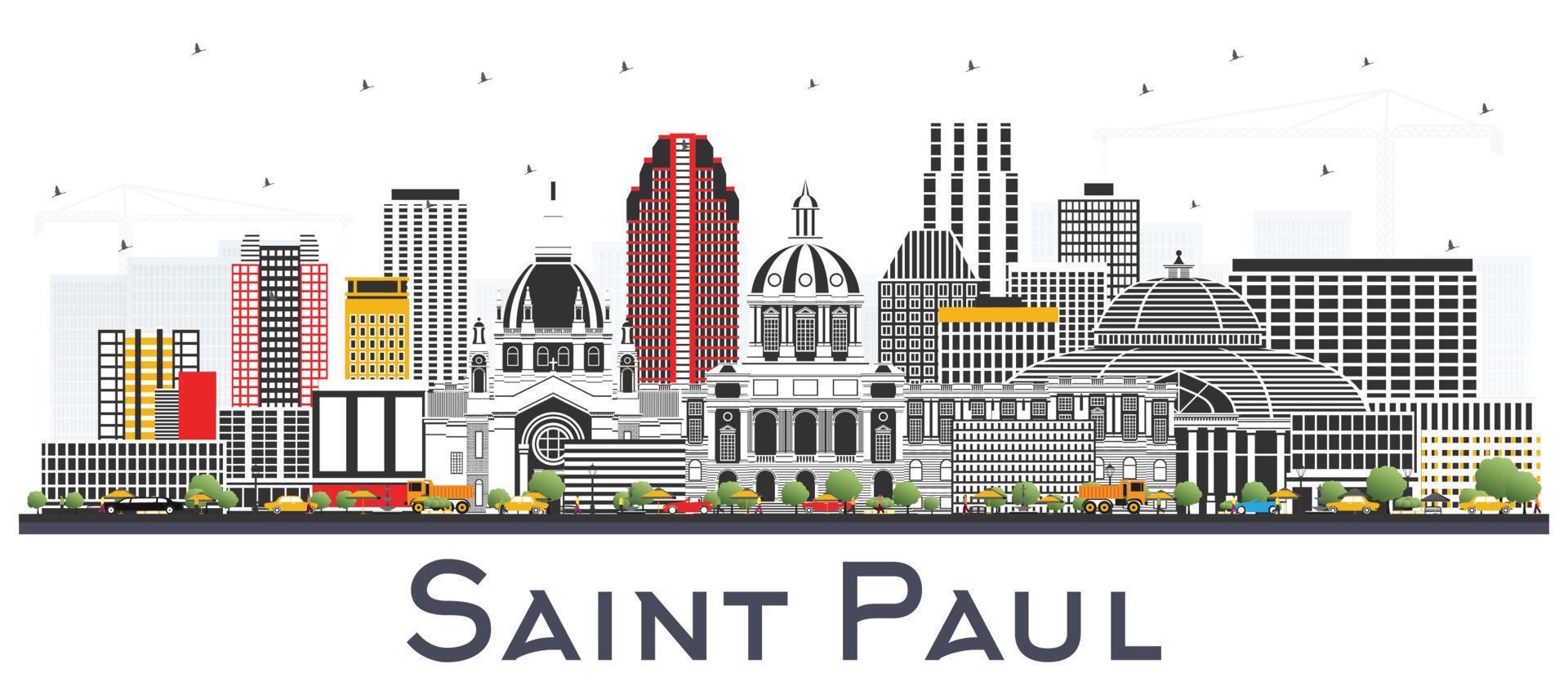 El horizonte de la ciudad de Saint Paul Minnesota con edificios grises aislados en blanco. vector