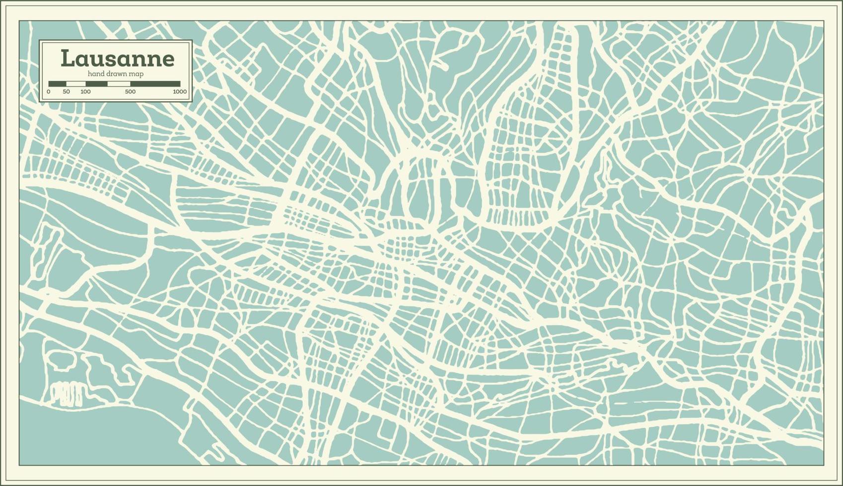 Lausanne Switzerland City Map in Retro Style. Outline Map. vector