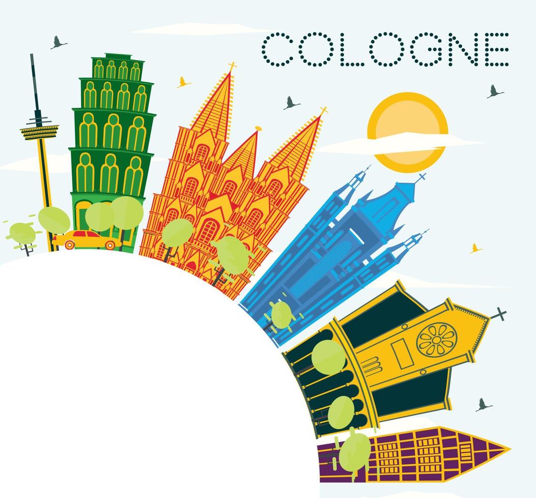 horizonte de la ciudad de colonia alemania con edificios de color, cielo azul y espacio de copia. vector