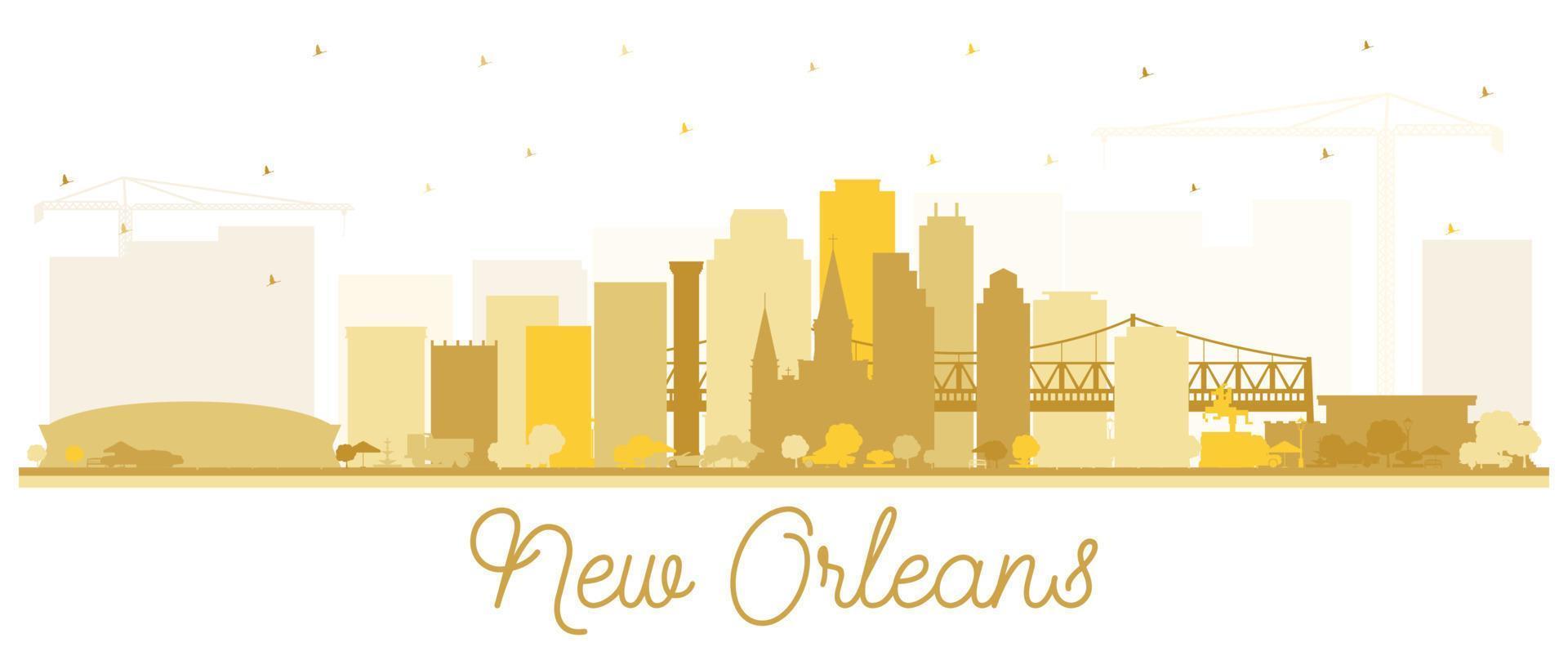 New Orleans Louisiana City Skyline Silhouette with Golden Buildings Isolated on White. vector