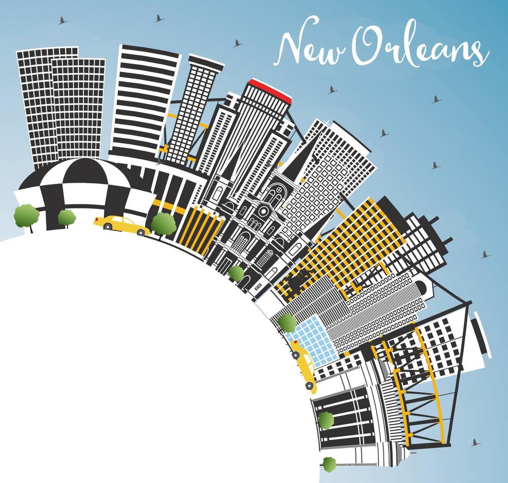 New Orleans Louisiana City Skyline with Gray Buildings, Blue Sky and Copy Space. vector