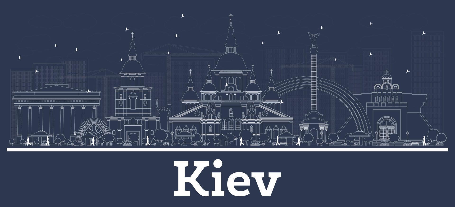 Outline Kiev Ukraine City Skyline with White Buildings. vector