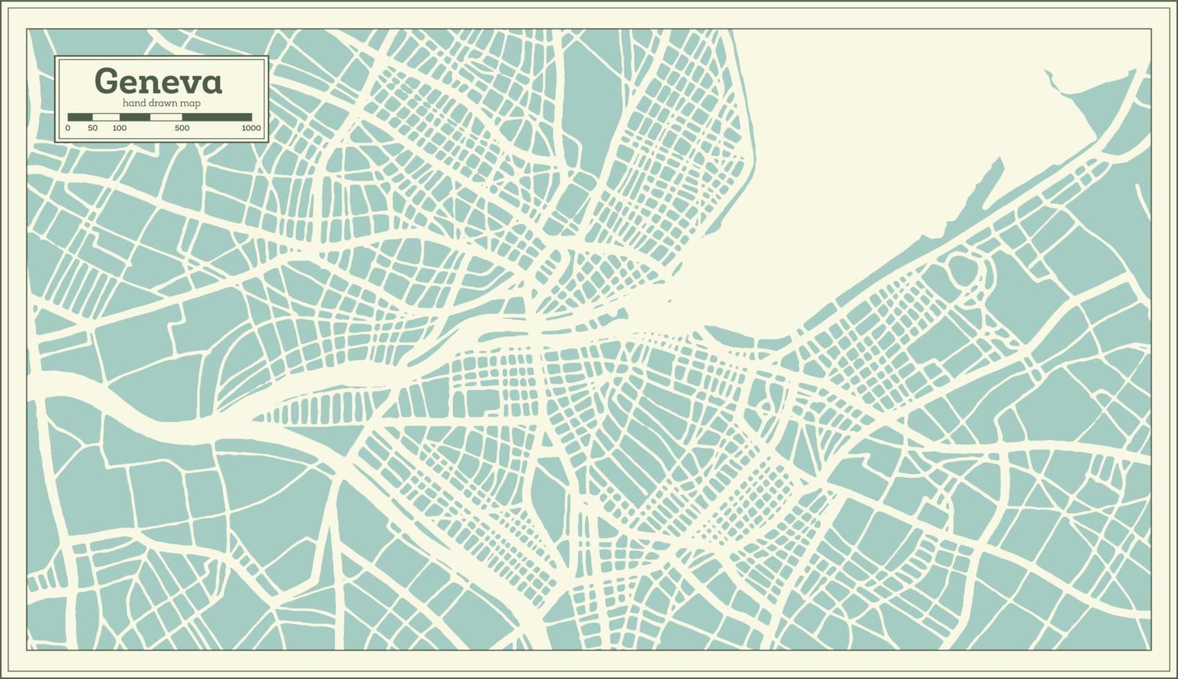 Geneva Switzerland City Map in Retro Style. Outline Map. vector