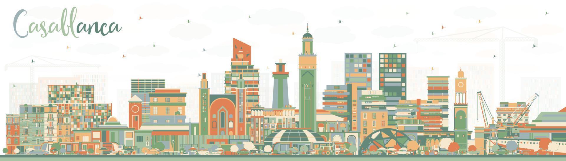 horizonte de la ciudad de casablanca marruecos con edificios de color. vector